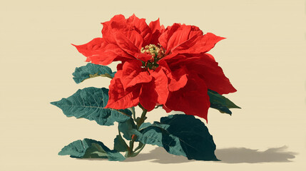 Red and Green Christmas Flower Illustration Minimal Background
