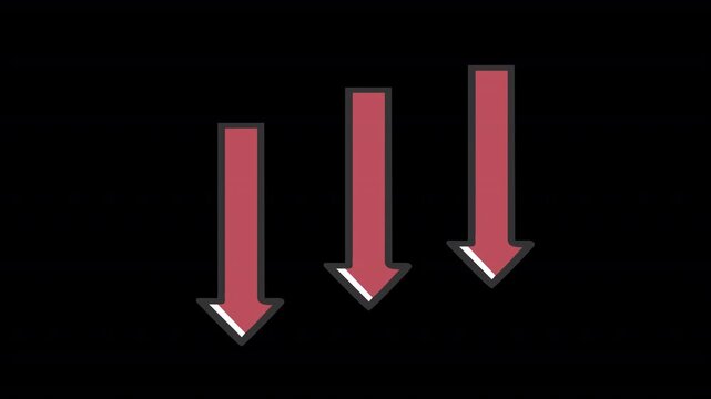 Decline Arrows.  Animation of the red down arrow, alpha channel. Cartoon
