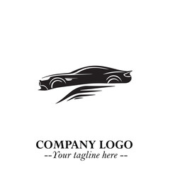 Car Running Fast Logo Symbol in Black on the White Background with Dynamic Speed Design