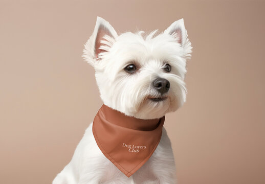 Adorable Dog Wearing Stylish Bandana Mockup Psd 