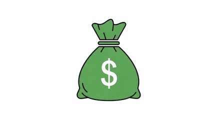 Green bag full of money on white background illustration