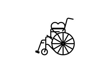 Disability insurance icon featuring a wheelchair and heart symbol. Ideal for health coverage visuals, social care, mobility aid services, and insurance-related content. black object isolated on white 