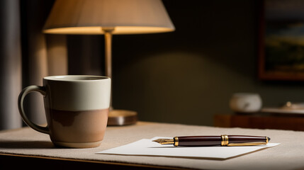 温かな灯りの下で静かに手紙を書くひととき