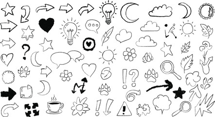 Hand Drawn Doodle Set with Arrows Hearts Stars and Other Decorative Elements for Creative Projects and Design Resources