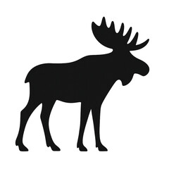 A stark black silhouette of a moose with large antlers against a black background