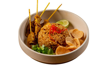 Delicious meal of rice and satay, beautifully presented and ready to eat