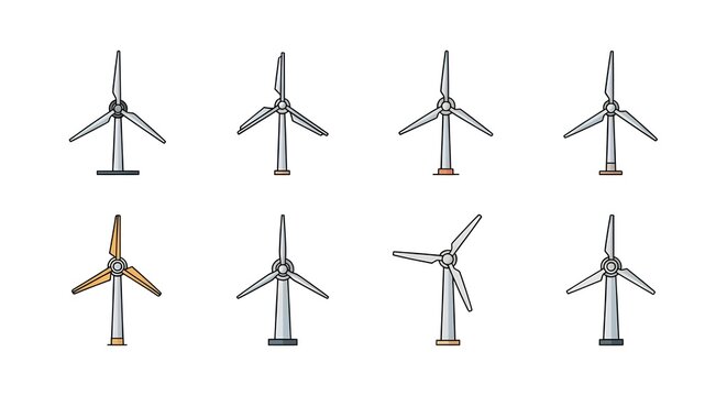Wind turbine icons representing renewable energy green power and sustainable environmental technology concept