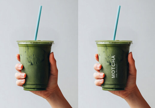 Refreshing Iced Matcha Drink Cup Mockup Psd