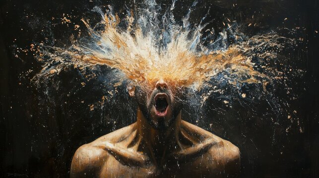 Explosive Mind: A Dynamic Painting of Emotional Catharsis and Fragmented Reality