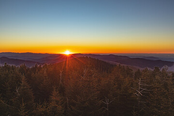 Sunset from the summit of Kuwohi formerly Clingman's Dome in the Great Smokey Mountains National Park near Cherokee, North Carolina October, 2025