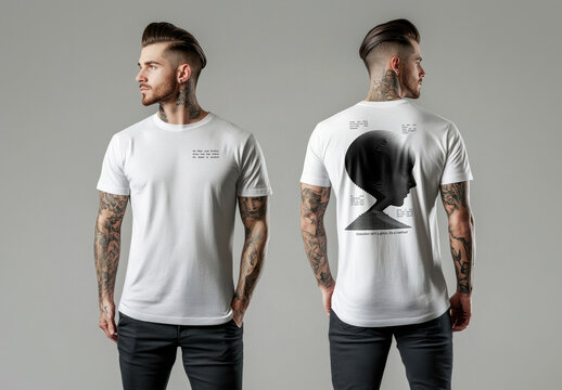 Tattooed Model Wearing Graphic Tee Mockup Psd