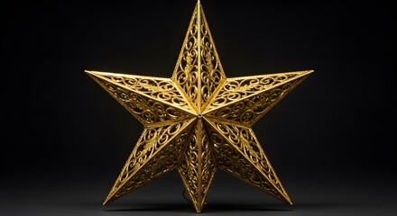 Obraz premium An elegant three-dimensional golden star with an intricate filigree design on a dark background.