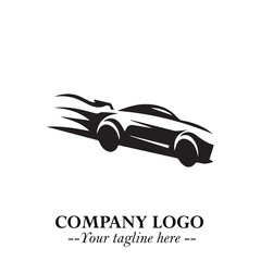 Car Running Fast Logo Symbol in Black on the White Background with Dynamic Speed Design