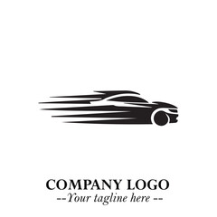 Car Running Fast Logo Symbol in Black on the White Background with Dynamic Speed Design