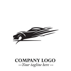 Car Running Fast Logo Symbol in Black on the White Background with Dynamic Speed Design