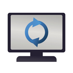 Monitor refresh icon, computer reload vector illustration, computer screen with refresh arrow symbol, technology reboot and auto sync concept flat illustration