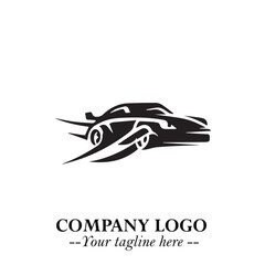 Car Running Fast Logo Symbol in Black on the White Background with Dynamic Speed Design