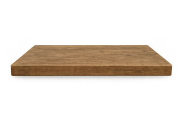 Empty wooden shelf floating, displaying products, isolated on transparent background, brown wood texture present