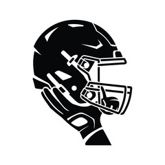 Black american football helmet silhouette on white background