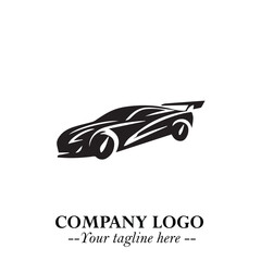 Car Running Fast Logo Symbol in Black on the White Background with Dynamic Speed Design