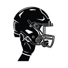 Hand holding american football helmet silhouette