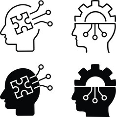 Artificial Intelligence Brain Icon. AI Mind, Machine Learning, and Technology Symbol or Vector Silhouette..eps