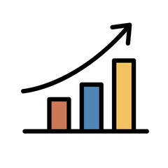 売上アップや業績向上を表すシンプルなフラットデザインのグラフ