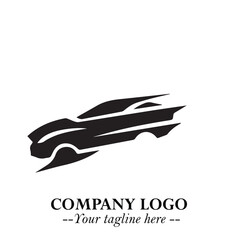 Car Running Fast Logo Symbol in Black on the White Background with Dynamic Speed Design