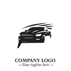 Car Running Fast Logo Symbol in Black on the White Background with Dynamic Speed Design
