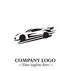 Car Running Fast Logo Symbol in Black on the White Background with Dynamic Speed Design