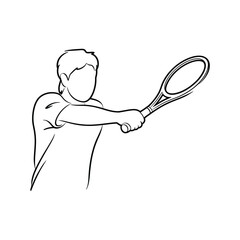Sketch of a tennis player serving with a racket
