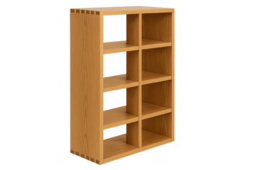 Wooden shelving unit creating storage space, display furniture for home and office organization