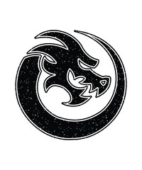 Grunge Black Dragon Circle Symbol Vector Design.