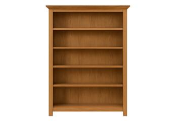 Empty wooden bookshelf with multiple shelves, providing storage and interior design element on transparent background