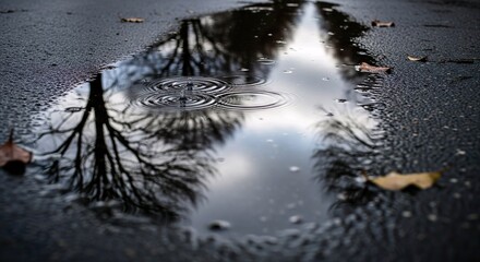 Obraz premium Puddle Reflection After Rain – Ultra Sharp Urban-Nature Landscape