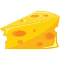 A Wedge Of Yellow Swiss Cheese With Holes Isolated On A Transparent Background With Glossy Shading And Bright Lighting