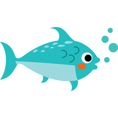 A Whimsical Blue Fish Illustration with Bubbles on a Transparent Background