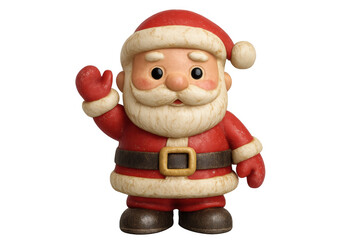 Santa claus clay figurine waving, bringing joy and holiday cheer. Isolated on transparent background