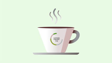 Modern flat design illustration of a coffee cup with a circular caffeine content indicator.