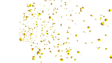 Elegant golden rose petals gracefully floating in the air on a transparent background.
背景透過で金色のバラの花びらが優雅に舞い落ちるイラスト