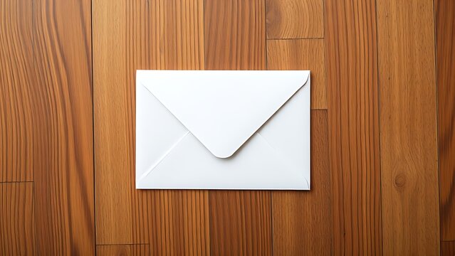 Minimalist white envelope on wooden surface, conveying simplicity and communication under soft lighting.