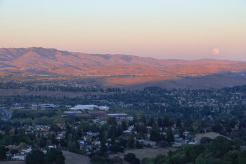 Sunset and Moonrise in the East Bay at San Ramon, California