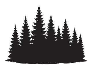 Obraz premium Silhouette layered forest scene with pine trees of varying height vector illustration