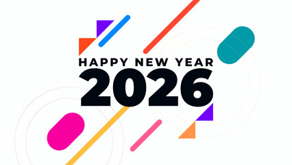 NEW YEAR 2026 BANNER CELEBRATION ABSTRACT FLAT COLOR BACKGROUND MODERN DESIGN. NEW YEAR GREETINGS AND INVITATIONS SIMPLE VECTOR