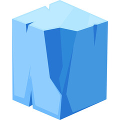 Abstract 3D Blue Ice Cube With Jagged Edges and Subtle Cracks Against White Background