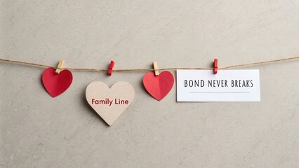 Heart Strings of Family Love with Message on Bond That Never Breaks in Minimalist Setting