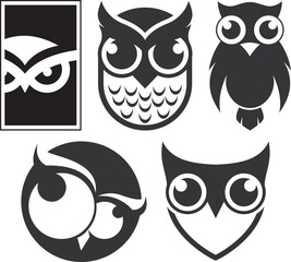 Black owl vector illustration, minimalist owl silhouette design, abstract bird graphic for logo and print