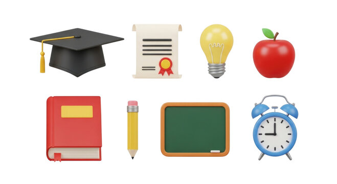 Education icons set transparent background cutout png