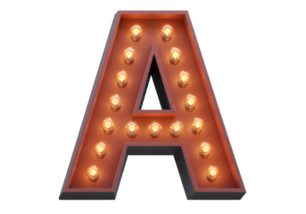 Rustic marquee letter a with lights isolated on transparent background
