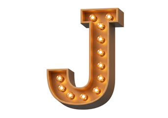 Vintage marquee letter j with lights isolated on transparent background